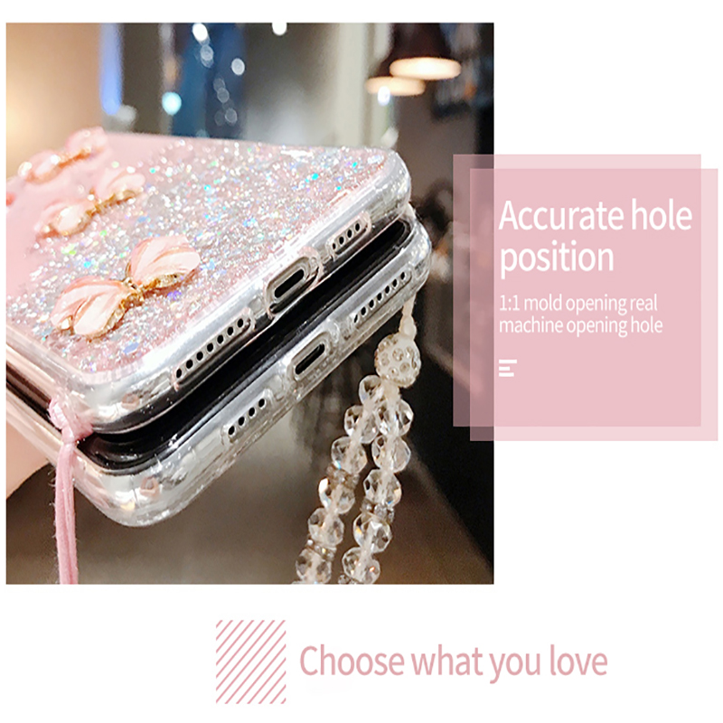 Luxury Cute Bling Glitter Lanyard Silicone Phone Case For iPhone 14 13 12 11 Pro XS Max SE XR X 8 7 Plus Ultra-thin Strap Cover_voghion.com