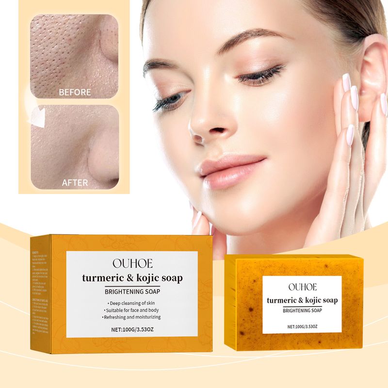 OUHOE Turmeric & Kojic Soap, Gentle Cleansing Skin Moisturizing Facial Body Care Soap_voghion.com