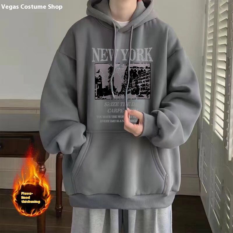 Hoodie with thickened fleece for 2024 autumn winter new style, cool trendy, loose and versatile hooded 12_voghion.com