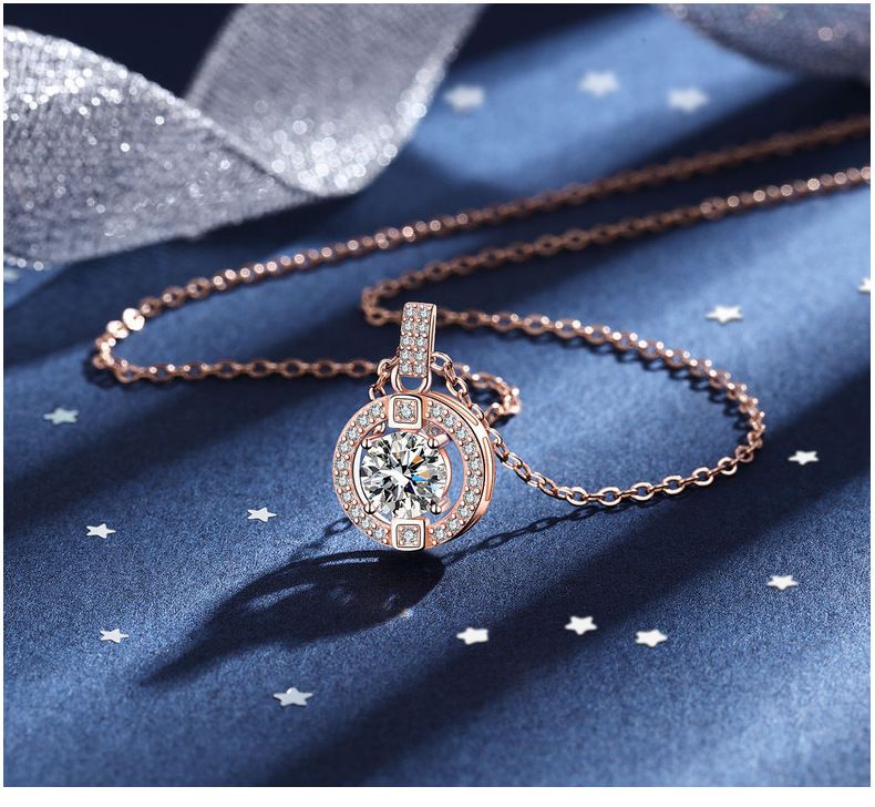 Collana in argento sterling S925 con moissanite rotonda, stile coreano, pendente di celebrità netto con moissanite da 1 carato, fonte dal vivo_voghion.com