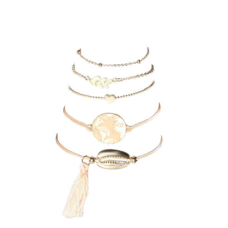 Rose Orange Huile Chute Terre Amour Coquille Fringe Perle Chaîne Bracelet Nouvel Ensemble De Cinq Pièces_voghion.com