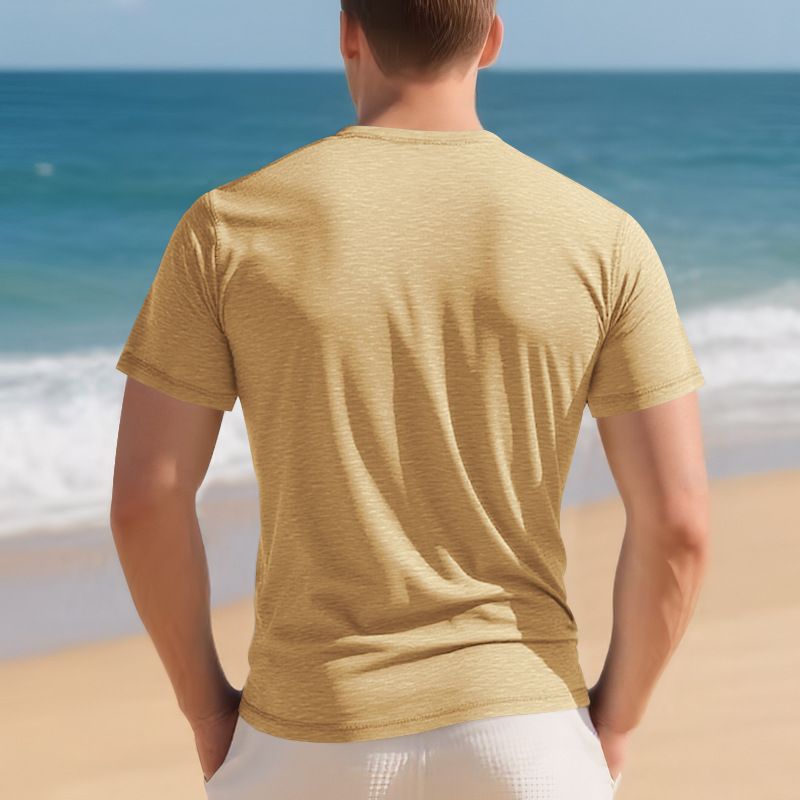 Summer New American Casual Men's Slim Muscle Bamboo Retro Henry Shirt Short Sleeved T Shirt_voghion.com