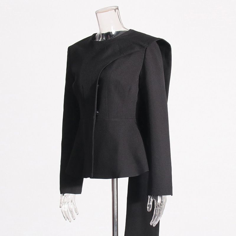 2025s Australian Trendy Round Neck Waist Slimming Ruffle Edge 2025 New Niche Design Scarf Style Suit Jacket For Women_voghion.com