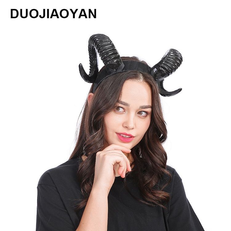 European and American Black Horn Deer Horn Headband Wide Headband Christmas Halloween Easter Exaggerated Headwear_voghion.com