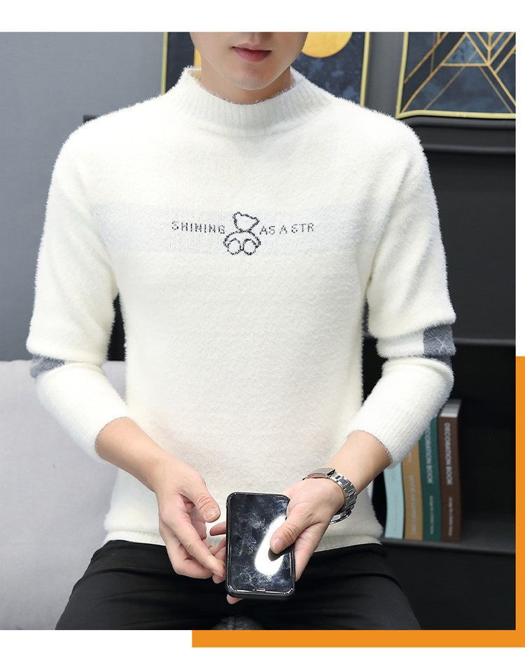 Herrenbekleidung Neuer Stil Halber Rollkragenpullover Herren Herbst und Winter Bär Dickes Unterhemd Jugend Trendy Strickpullover Warmer Pullover_voghion.com