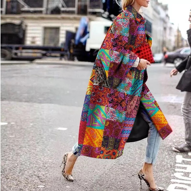 Cappotto a maniche lunghe svasate primavera e autunno 2024 Giacca a vento ampia stampata per donna_voghion.com