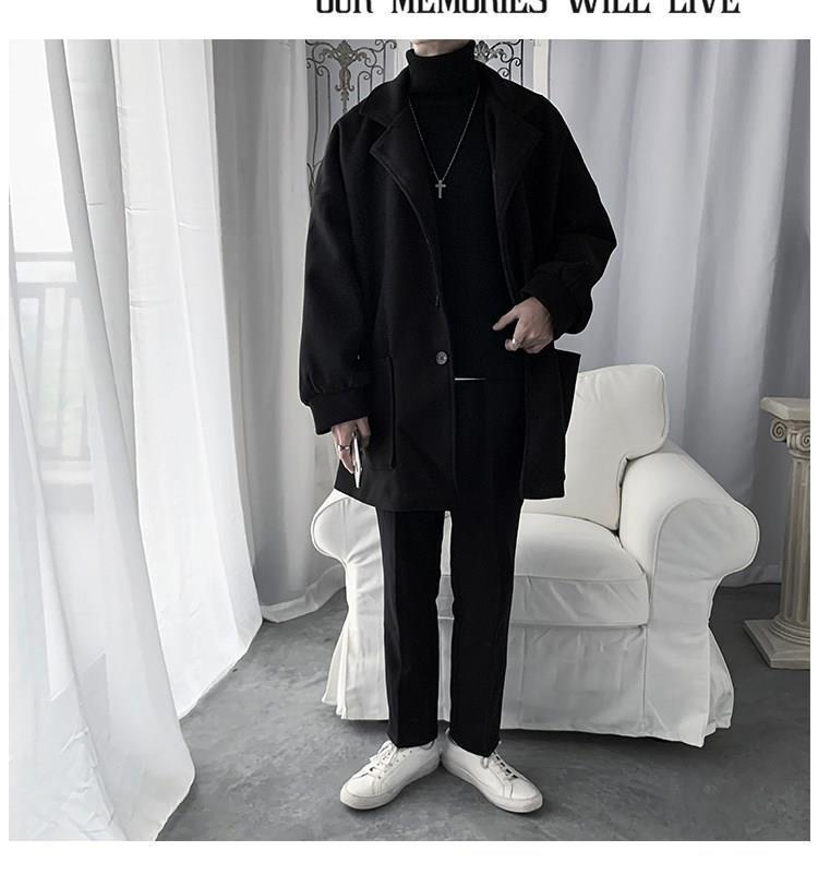 Coat male ins autumn winter youth jacket male solid color tooling students Korean version loose gown_voghion.com