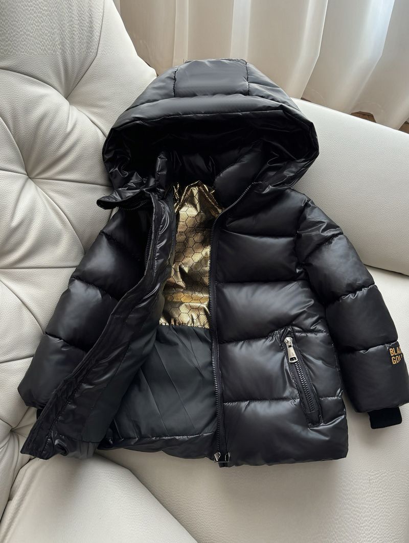 Cappotto con cappuccio in cotone nero e oro per bambini e bambine, nuovo cappotto invernale per bambini di taglia media e grande, spesso e lavabile_voghion.com