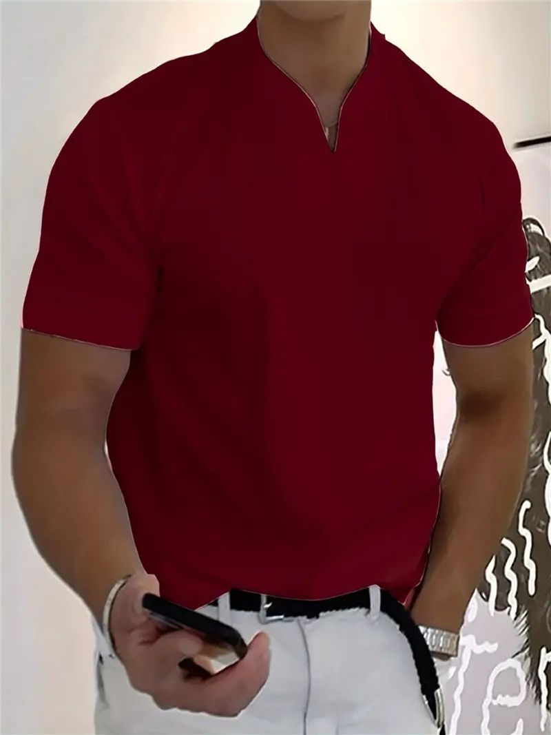 Men's Fitness Sports V Neck T Shirt Men's Elastic Short Sleeved T Men's Slim Fit_voghion.com