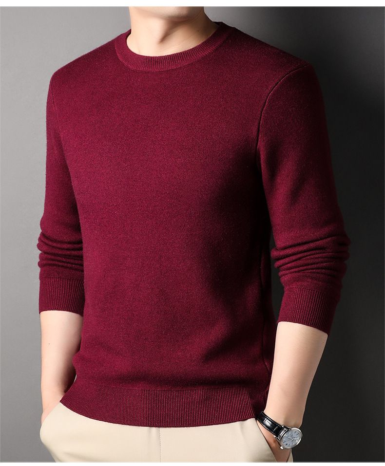 Maglione da uomo a tinta unita, vestibilità slim, versatile, girocollo, base in maglia, autunno dal vivo_voghion.com