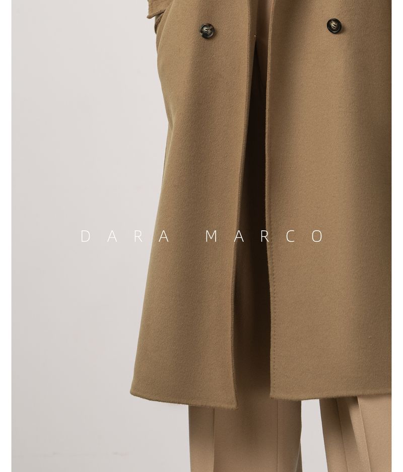 Trench double-face di lusso in misto cashmere e seta per donna – Elegante design con spalle scese, cappotto lungo aderente con drappeggio lusinghiero_voghion.com