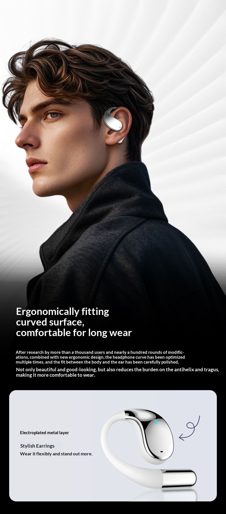 Écouteurs intra-auriculaires NeoGear Bluetooth en promotion 2025 : traduction intelligente par IA, conduction osseuse et crochet d'oreille, pour le sport._voghion.com