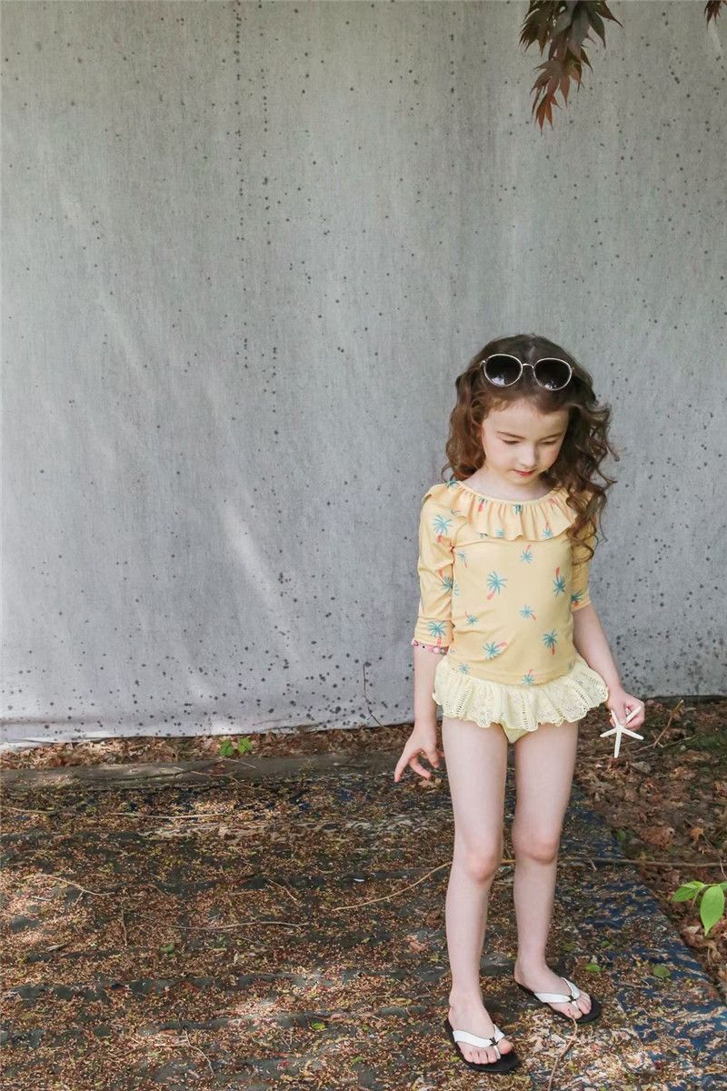 Vêtements pour bébéMaillot de bain pour enfants à manches longues avec protection solaire fendu mignon maillot de bain à fleurs princesse maillot de bain pour bébé vierge de petite et moyenne taille_voghion.com