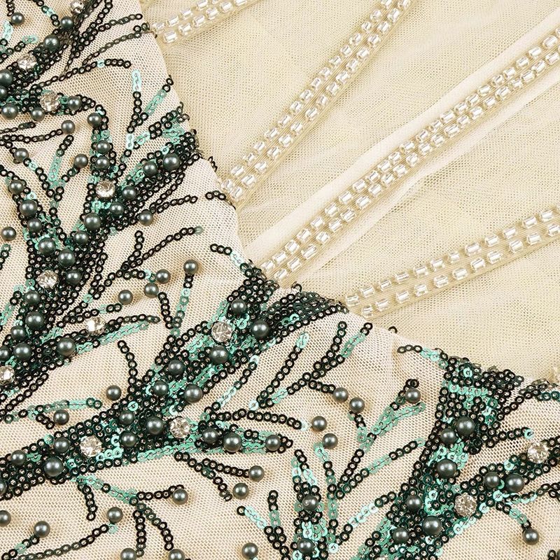 Elegante abito da sera aderente con frange di perline e maniche lunghe per donna - Vita alta, paillettes scintillanti, abito da sera formale per banchetti e occasioni speciali_voghion.com