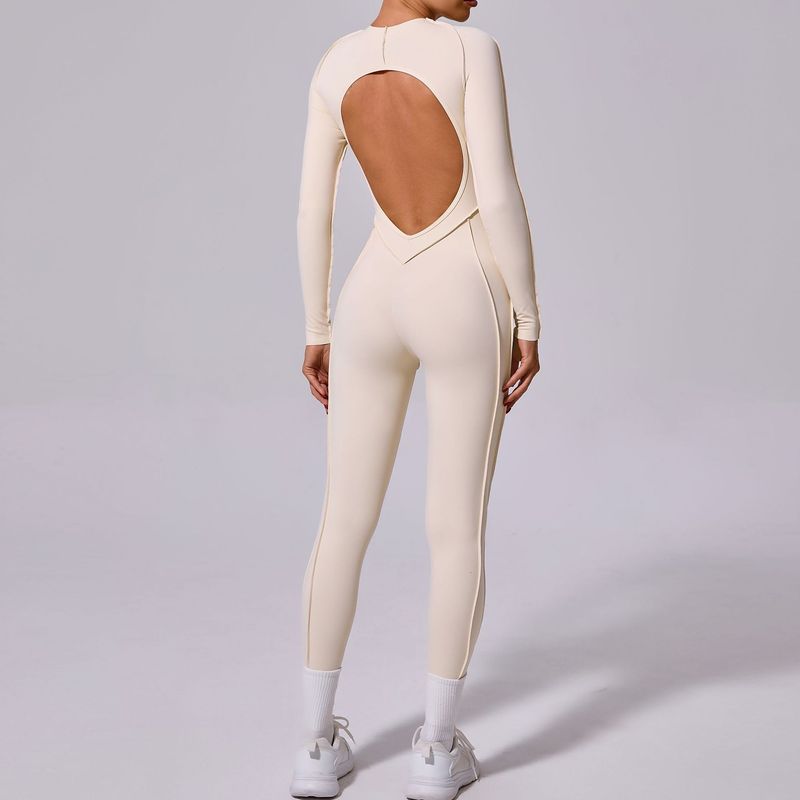 Tongfei New Winter One-Piece Sports Yoga Suit Backless Sleeve Long Pants Bodysuit Tight-Fitting 10122_voghion.com