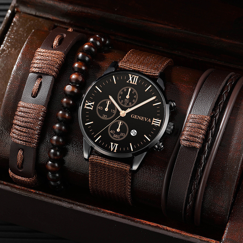New Hot Selling Gift 4pcs Bracelet Four Piece Set Men's Calendar Quartz Watch_voghion.com
