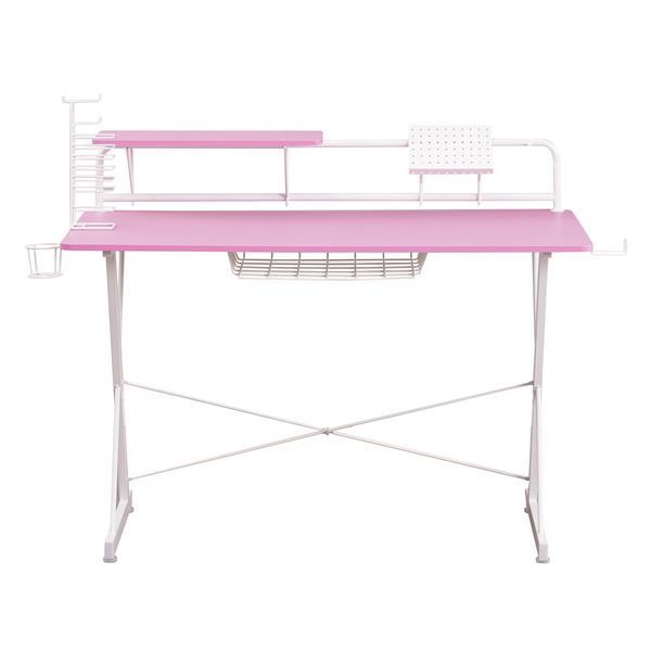 Techni Sport TS-200 Carbon Computer Gaming Desk With Shelving, Pink_voghion.com