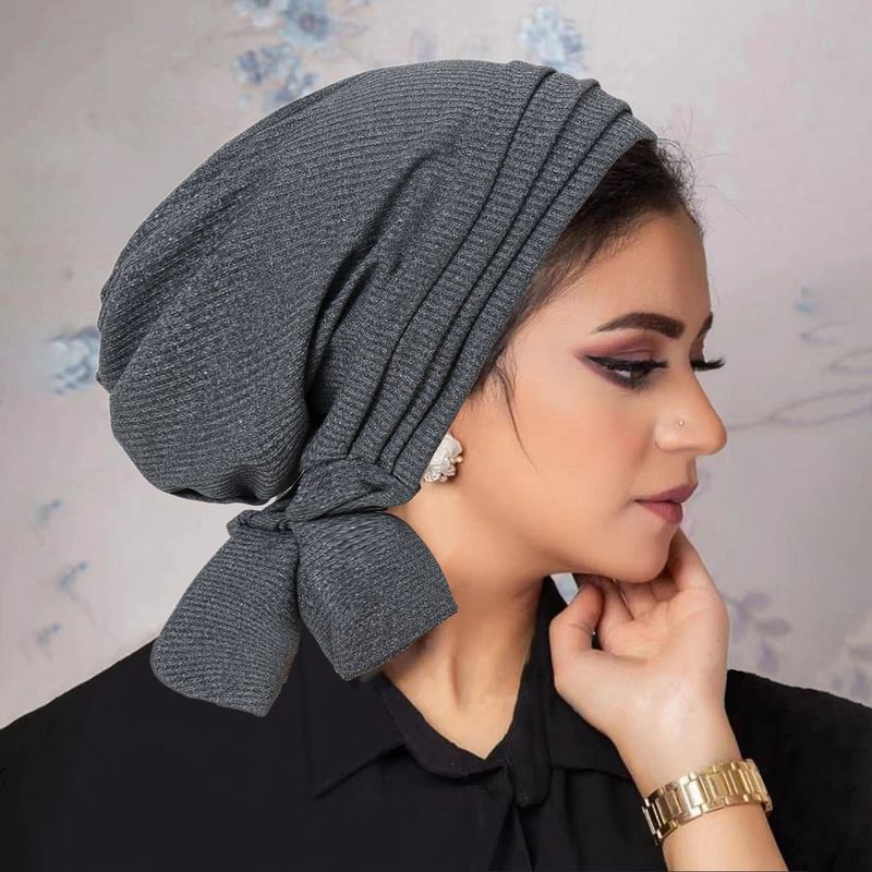 Women's Clothing Solid Color Threaded Four Strips Long Tail Headband Cap Chemotherapy Hat Women's Two Strips Long Tail Hat_voghion.com