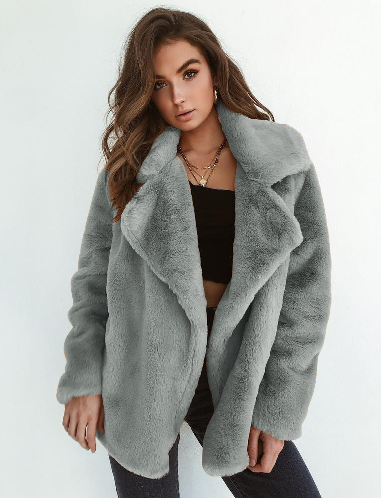 Women's Clothing Autumn and Winter Jacket Sexy Plush Lapel Slim Jacket_voghion.com