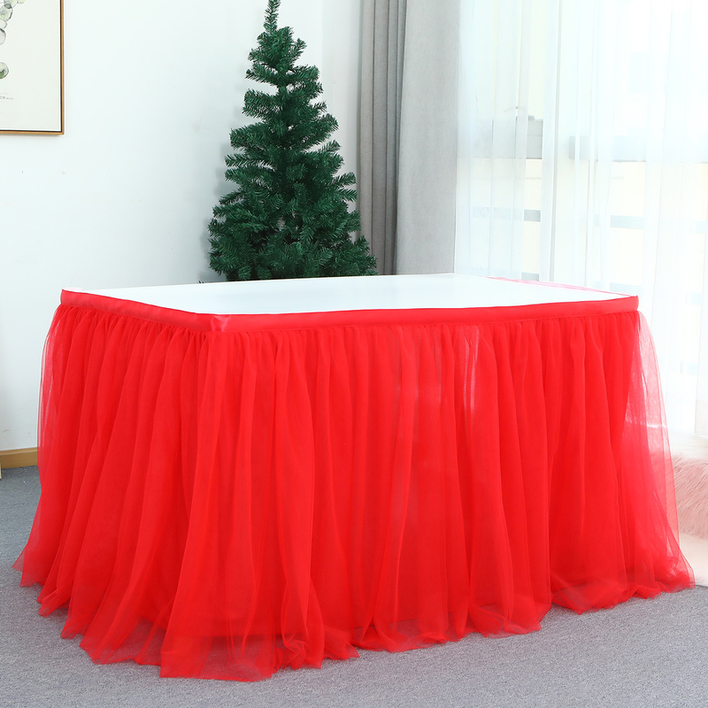 Mesh Table Skirt Birthday Party Halloween Christmas Dessert Table Skirt European and American Colorful Mesh Pleated Table Skirt_voghion.com