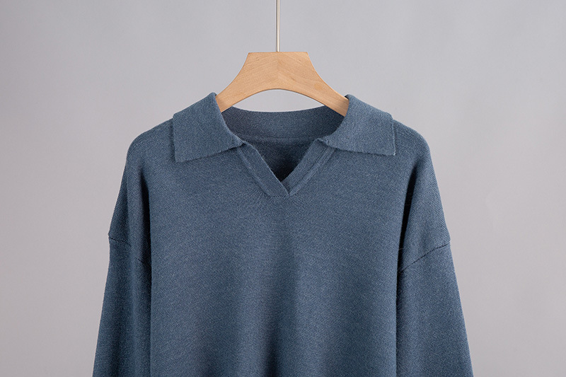 Abito lavorato a maglia Abito maglione autunnale e invernale Completo da due pezzi pullover lavorato a maglia con colletto polo e pantaloni a gamba larga_voghion.com