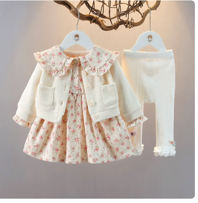 kid's clothing Floral three-piece autumn dress for baby girls Western style little girl dress set_voghion.com