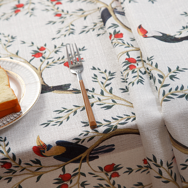 Cotton and linen tablecloth, oil resistant, wash free, waterproof, floral style fabric, dining table printed tablecloth, dining table cloth_voghion.com
