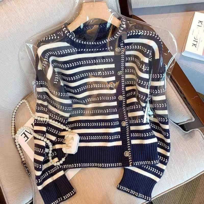 Women's Clothing Retro Style Striped Sweater R Casual Loose Versatile Sweater_voghion.com