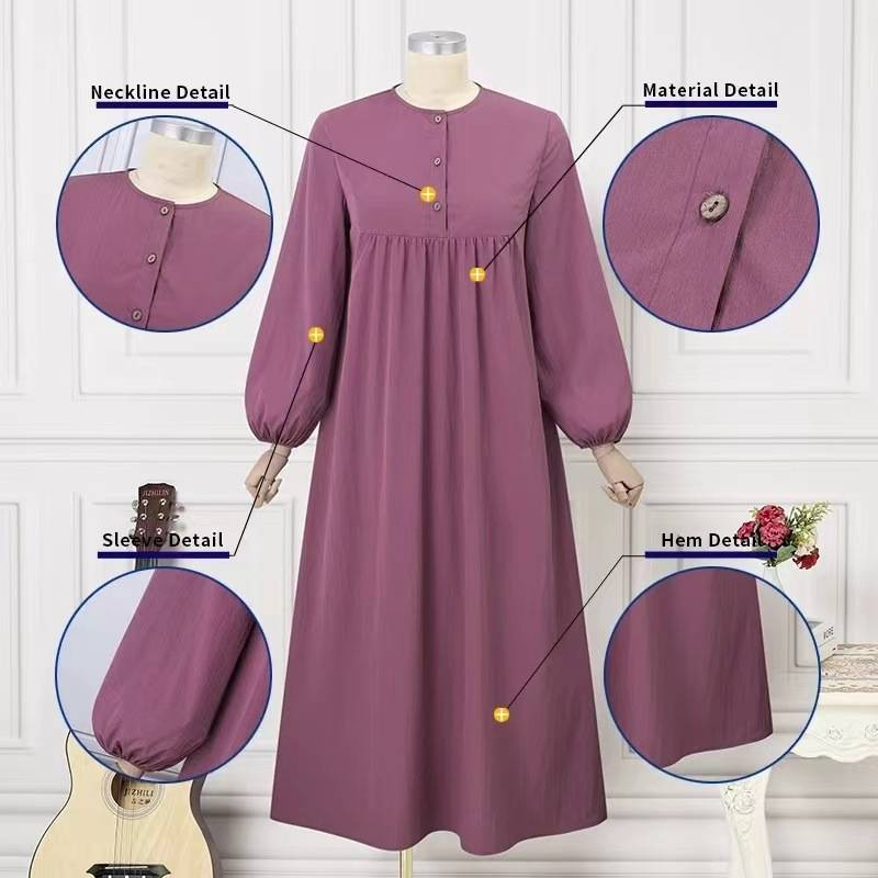 Damenbekleidung Muslimischer zweiteiliger Anzug für Damen, neuer einfarbiger langärmeliger Rundhals-Shirt-Bademantel, lockerer Hosenanzug mit weitem Bein_voghion.com