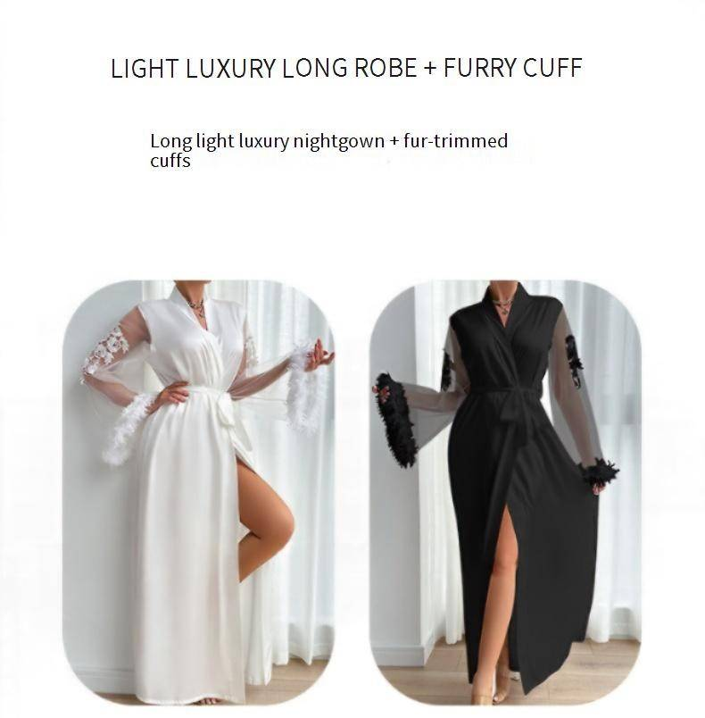 Pijama de cetim para dormir masculino, pijama feminino de renda leve, luxuoso, manga comprida, camisola legal, roupão de banho, roupas para casa_voghion.com