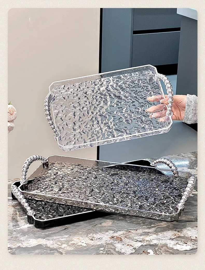 Bandeja estética com ondas e alças - Organizador de copos de cozinha de dupla função e decoração de entrada, acessório fotográfico elegante para decoração de casa_voghion.com
