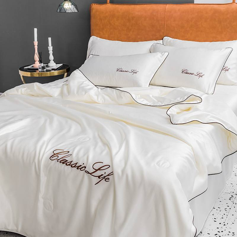 Washable Summer Comforter Set - 4-Piece Silky Cooling Bedding Breathable Tencel Air Conditioning Duvet Ultra-Thin & Lightweight_voghion.com