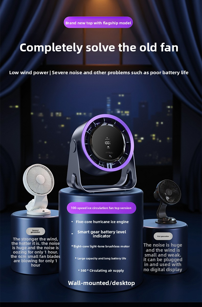 Ventilateur de bureau, chargement USB, affichage numérique, silencieux, pour bureau, dortoir, vent fort, petit format_voghion.com