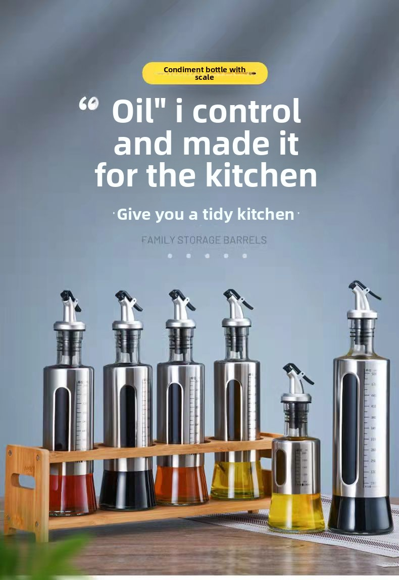 Dispenser per olio graduato in vetro - Bottiglia da cucina di grande capacità per olio e aceto (beccuccio in acciaio inossidabile antigoccia da 750 ml, design facile da versare, senza BPA)_voghion.com