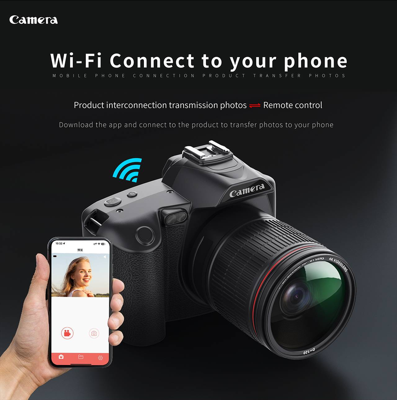 Nueva cámara de vídeo digital D5 HD WiFi DSLR 4K con doble cámara de 64,0 millones de píxeles y visión nocturna._voghion.com