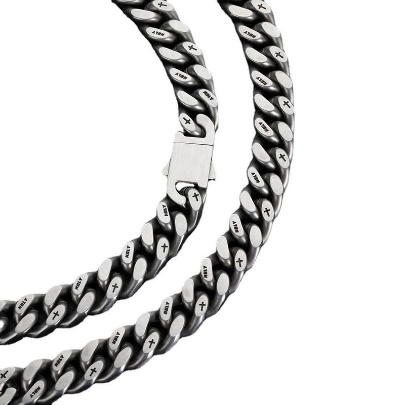 Men's Jewelry Engraved Brushed Stainless Steel Cuban Bracelet Men's Hip Hop Titanium Steel Men's Bracelet Does Not Fade_voghion.com