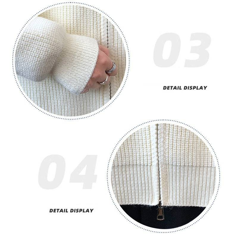 Herrenbekleidung Herren-Strickjacke mit Stehkragen – Minimalistischer Pullover mit offener Vorderseite (Off-White/Grau/Schwarz, M-4XL)_voghion.com