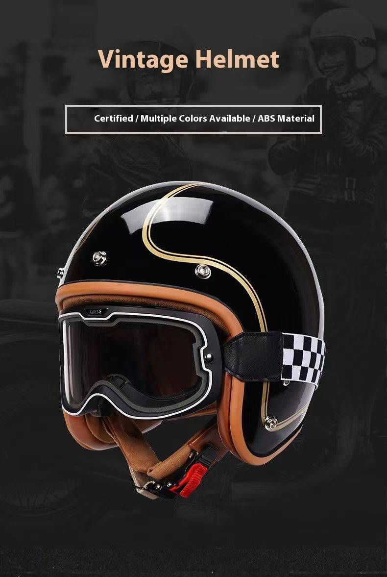 Vintage-Style 3/4 Motorcycle Helmet – DOT & 3C Certified, Compact Shell Design With Bluetooth, ABS Lightweight & 6 Retro Lens Options_voghion.com