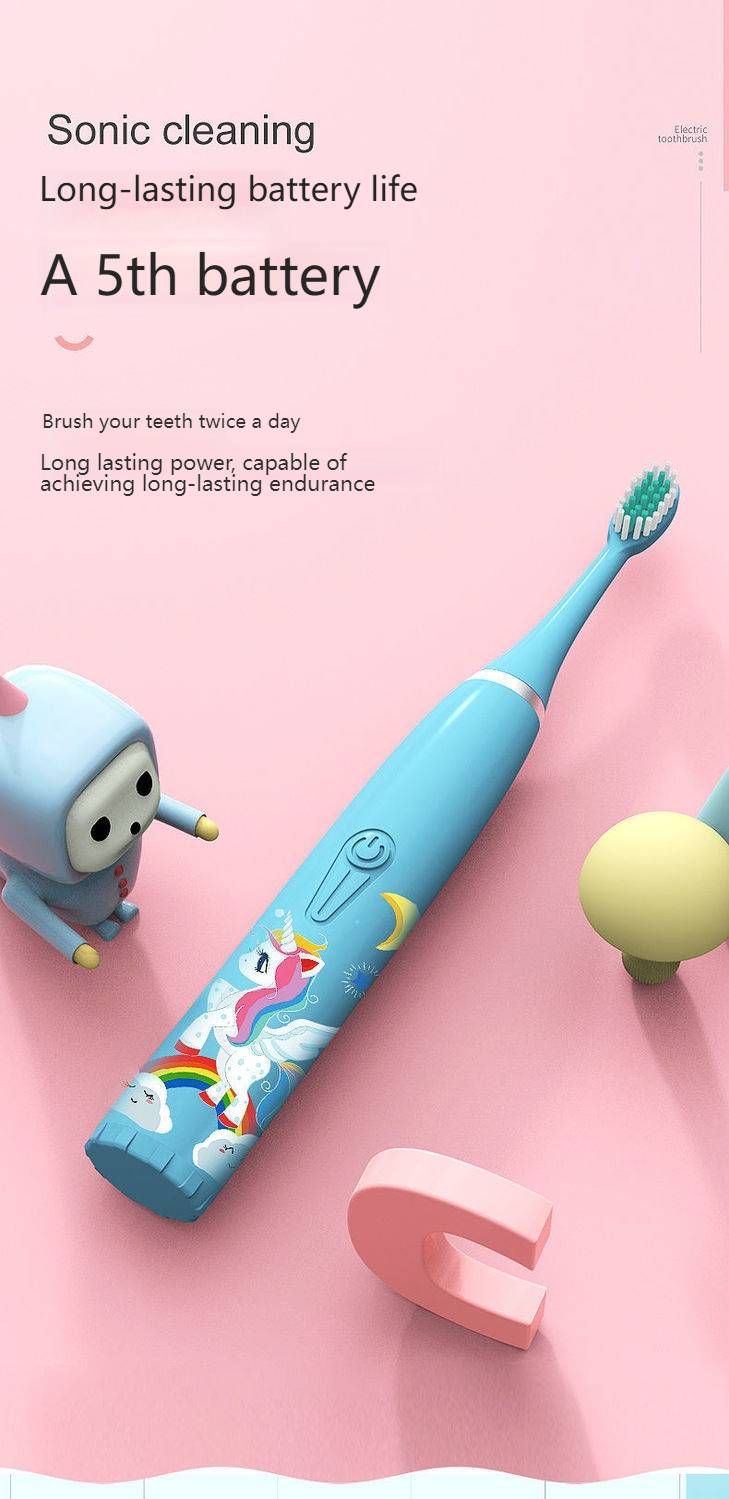 Spazzolino elettrico per bambini con 5 modalità, setole morbide, ricaricabile tramite USB e alimentato a batteria, divertenti disegni di animali_voghion.com