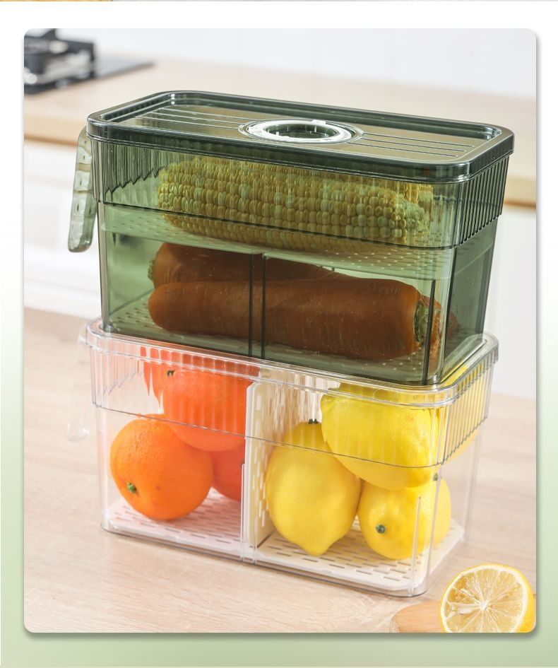 Fresh-Keeping Storage Kitchen Refrigerator Timer Fruit Bento Vegetable Organizer Refrigerated Frozen Sealed Draining Box_voghion.com