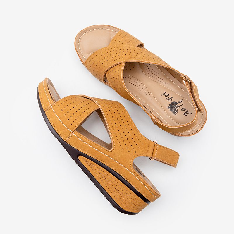 Sommer Sandalen Neue Slope Ferse Dicke Sohle Hohl frauen Mama Schuhe Große_voghion.com