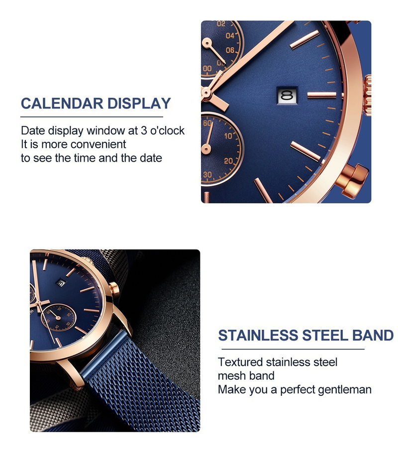 Men's Stainless Steel Waterproof Quartz Watch With Date Function, 44.5mm Round Dial, Mineral Glass, Casual & Business Style_voghion.com