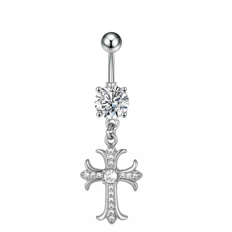 Catena a forma di pipistrello con croce in stile punk transfrontaliero, ciondolo a forma di cuore europeo e americano con zircone per piercing all'ombelico_voghion.com