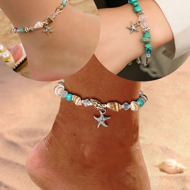 Türkis Muschel Muschel Strand Seestern Perle Boho Fußkettchen_voghion.com