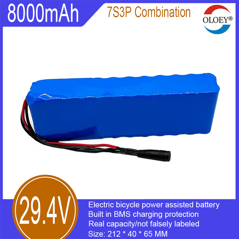 Pack de batterie lithium-ion 29,4 V, combinaison 7S3P, 8000 mAh, protection de charge BMS intégrée, utilisé pour les vélos électriques, scooters, etc._voghion.com