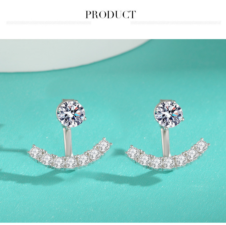 Nuovi orecchini a quattro griffe con sorriso di Moissanite per le donne Orecchini in argento sterling S925 con temperamento semplice Orecchini a doppio scopo_voghion.com