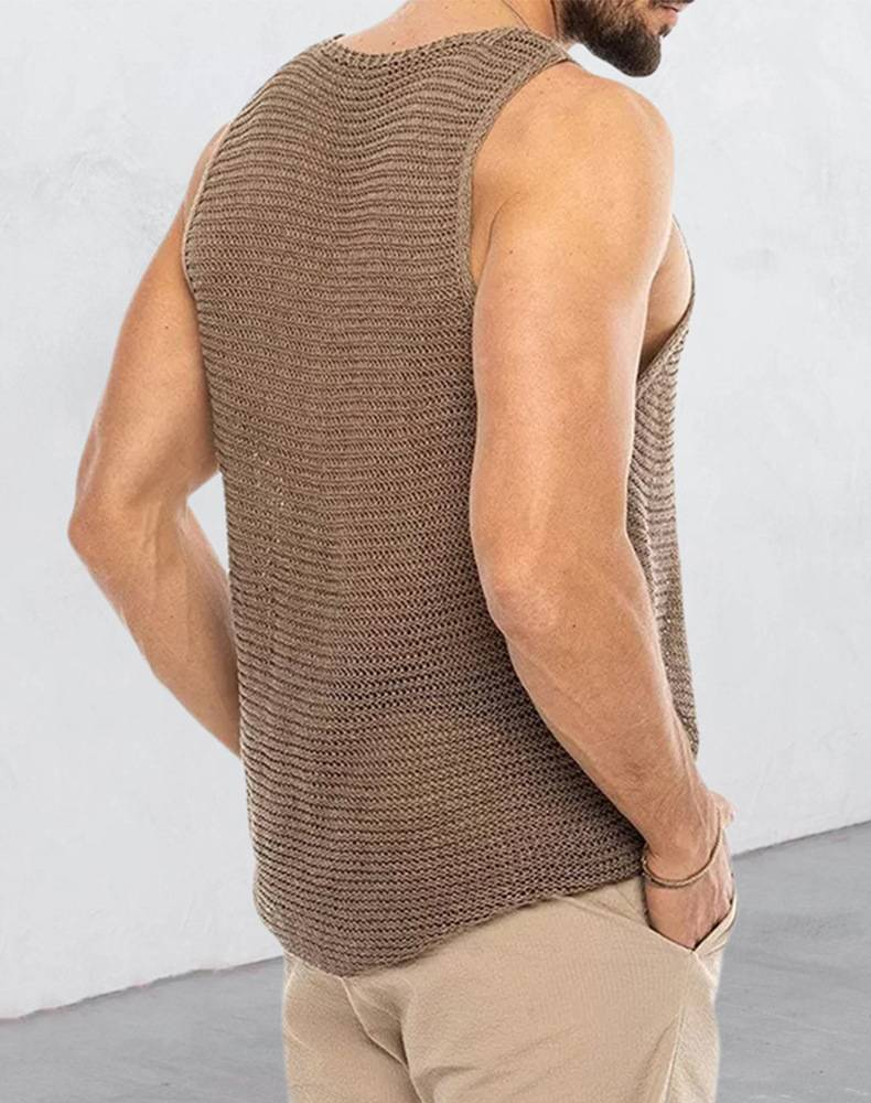 Sommer Herrenmode Casual Top Ärmelloses Strick Einfarbig Pullover Weste_voghion.com