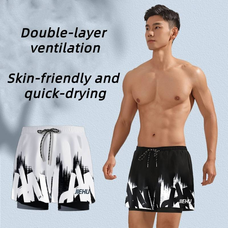 Doppellagige, lockere und schnelltrocknende Badehose und Shorts für Herren, große, flache Strandhose für Herren_voghion.com