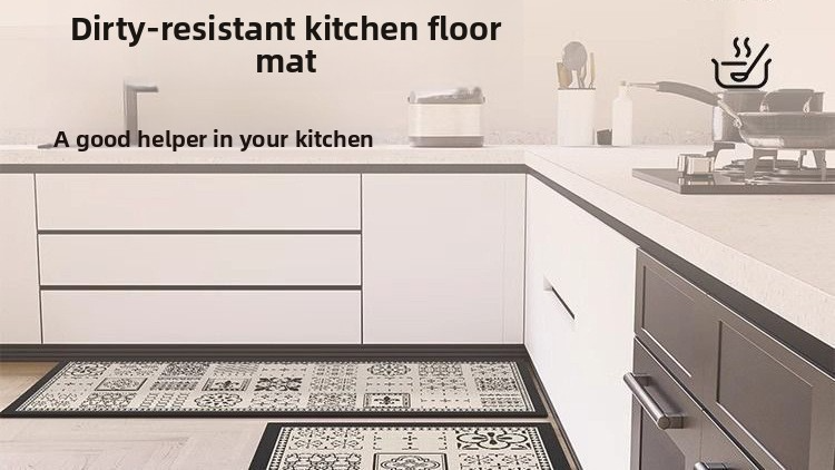 Floral Tile Kitchen Mat Set Of 2 - Diatomite Fast-Drying Absorbent Rug For Bathroom & Entryway (Non-Slip Easy Clean Waterproof 24"X16")_voghion.com