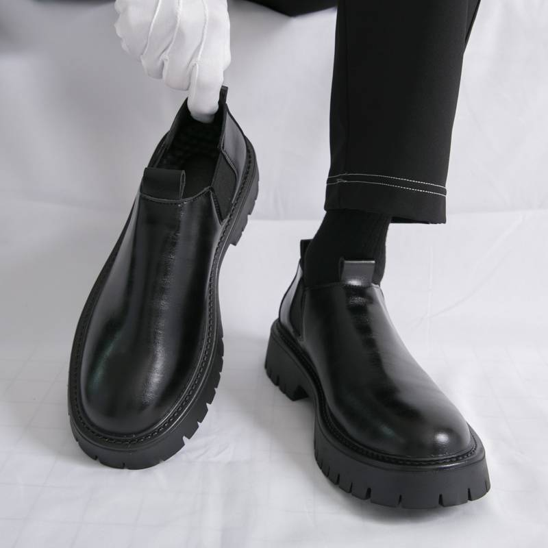 Neue modische Retro-Martin-Stiefel für Herren mit dicker Sohle und Schnürung aus Business-Leder für Herren mit runder Spitze und dicker Sohle, hohe Lederstiefel, Chelsea-Kurzstiefel_voghion.com